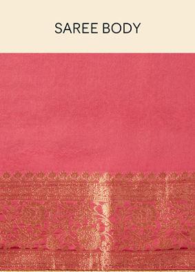 Flamingo Pink Saree with Floral Medallion Patterns image number 5